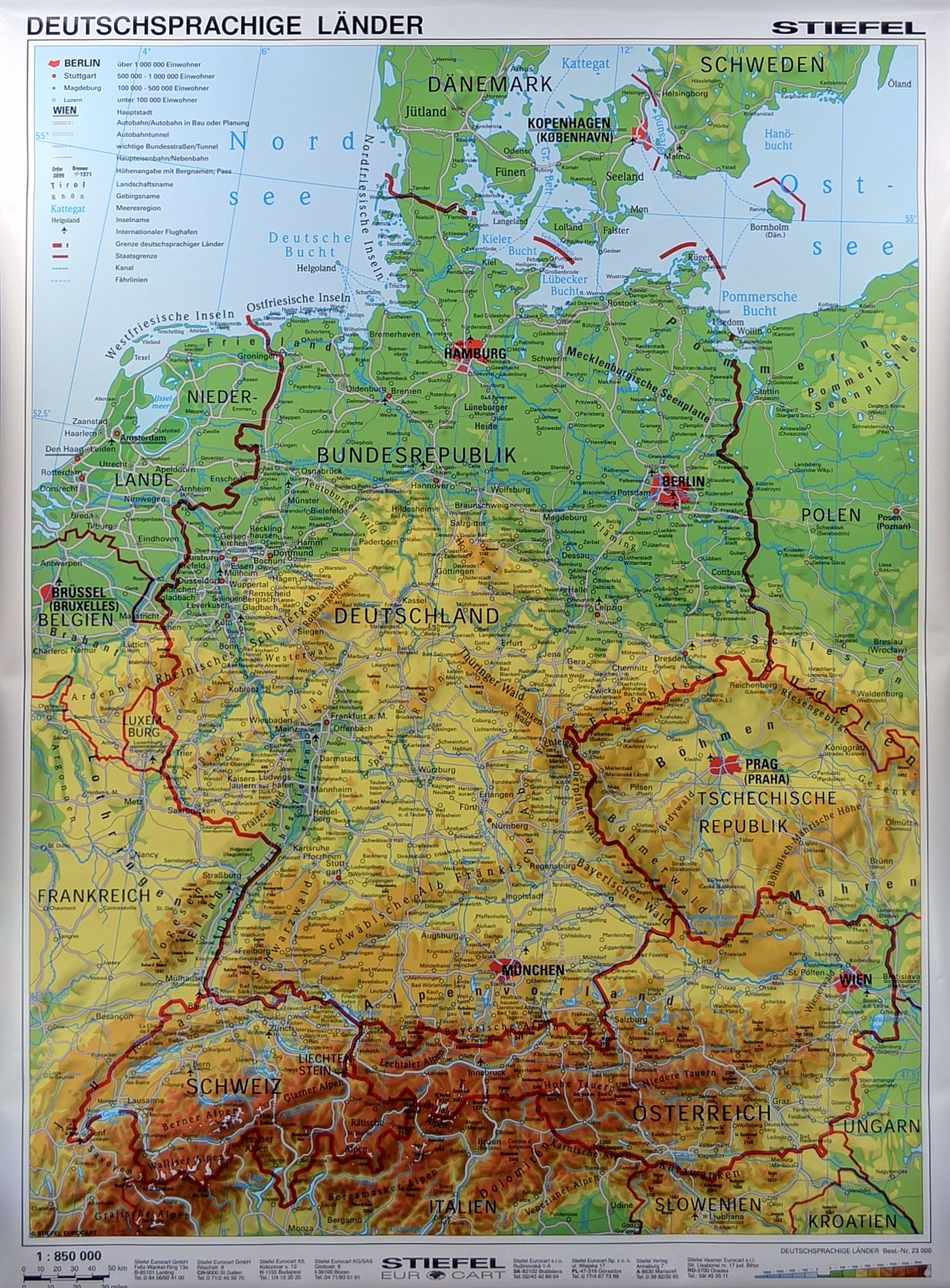 mapa geograficzna niemiec NIEMCY, AUSTRIA, SZWAJCARIA MAPA ŚCIENNA FIZYCZNA   Allegro.pl 