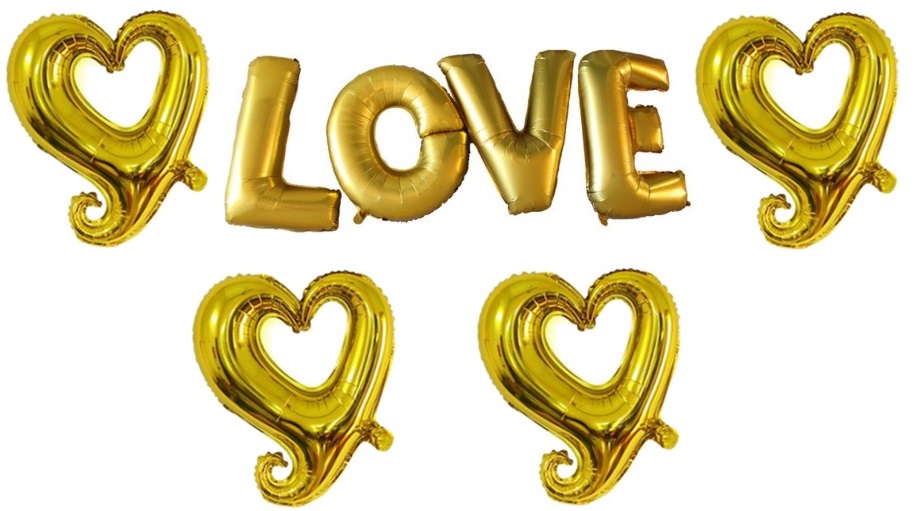 

Balony Love złote 100cm+4 serca 1m Duży Zestaw