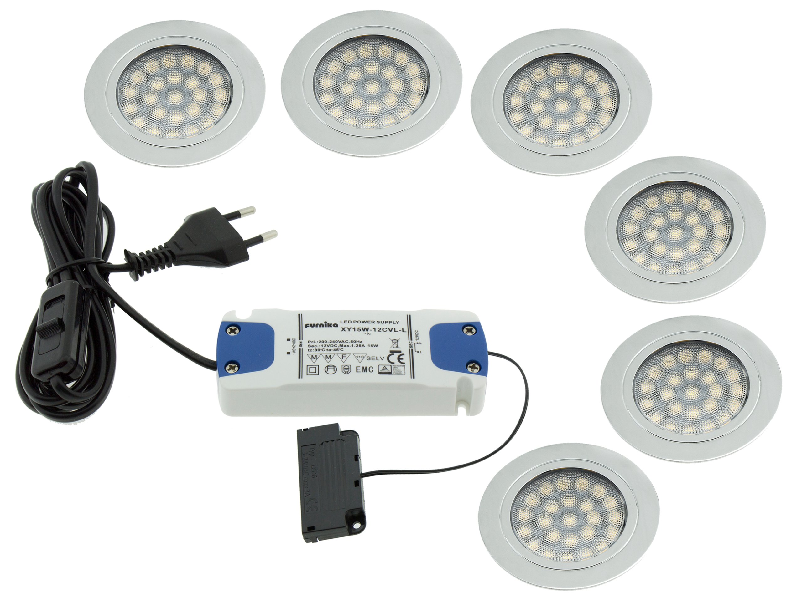 

Kpl 6x Round Led 1,8W 12V oczko sufitowe+zasilacz