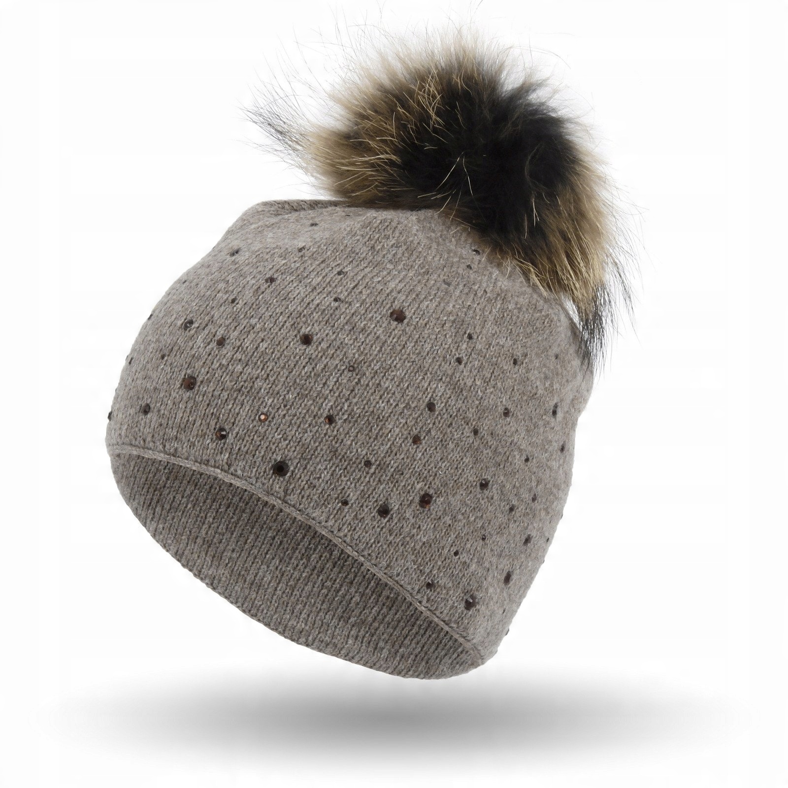 

W320F Czapka Z Kaszmiru Pompon Jenota Brązowa