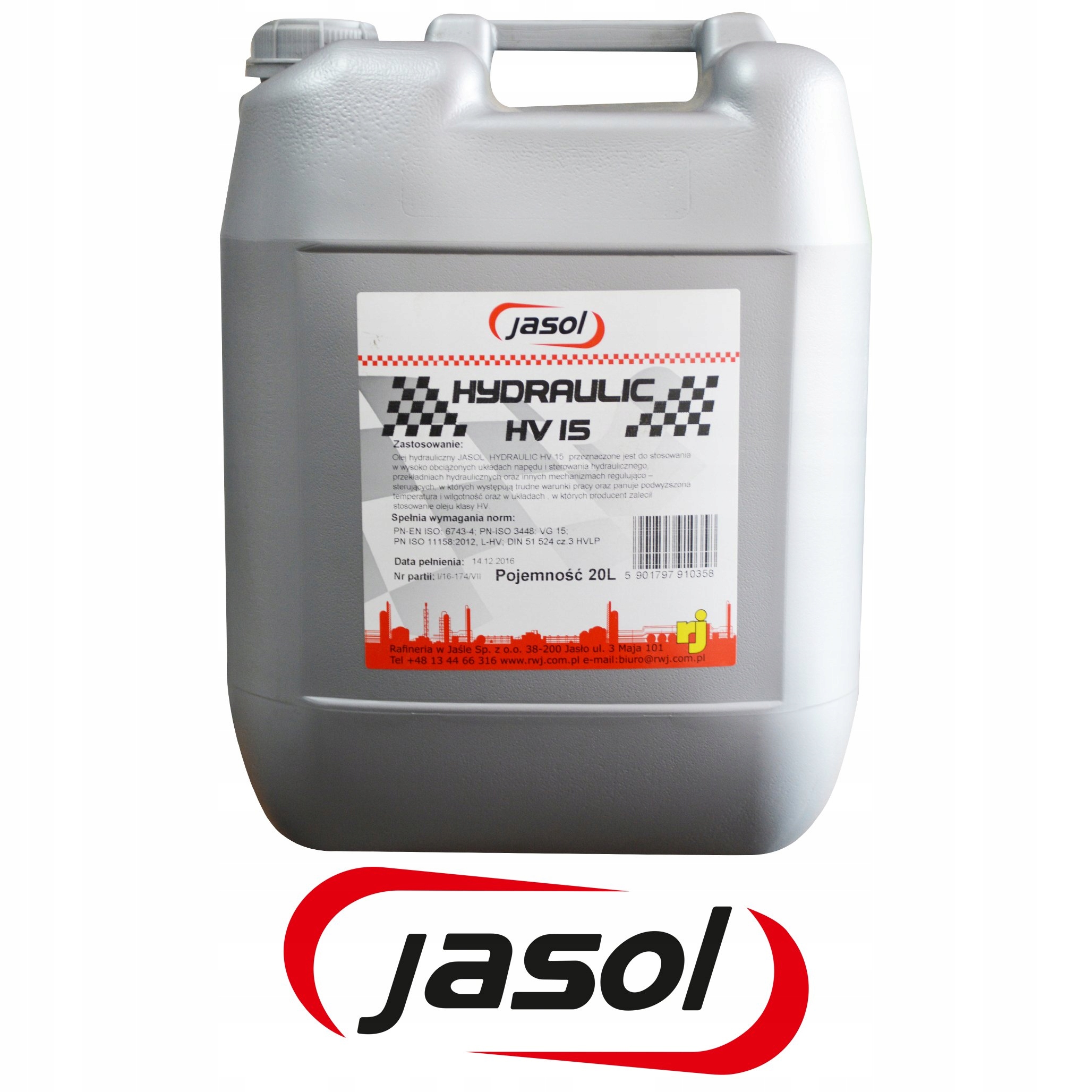 OLEJ HYDRAULICZNY JASOL HV15 - - 20 litrów Producent Jasol