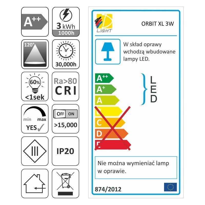 OPRAWA LED orbit XL srebrna 3W 12VDC zimna Moc 3 W