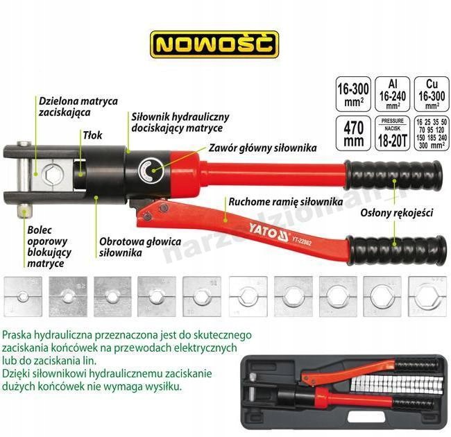 YATO PRASA PRASKA HYDRAULICZNA RĘCZNA DO KABLI 16-300mm YT-22862 Kod producenta yt-22862