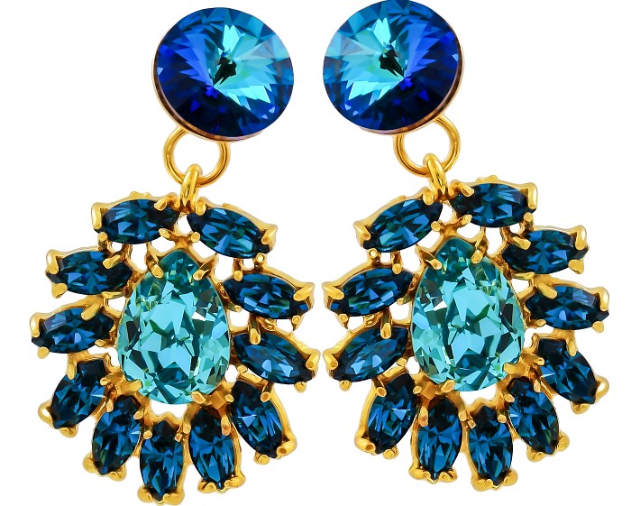 KRYŠTÁLMI SWAROVSKI NÁUŠNICE TYRKYSOVÉ AZURE ZLATO