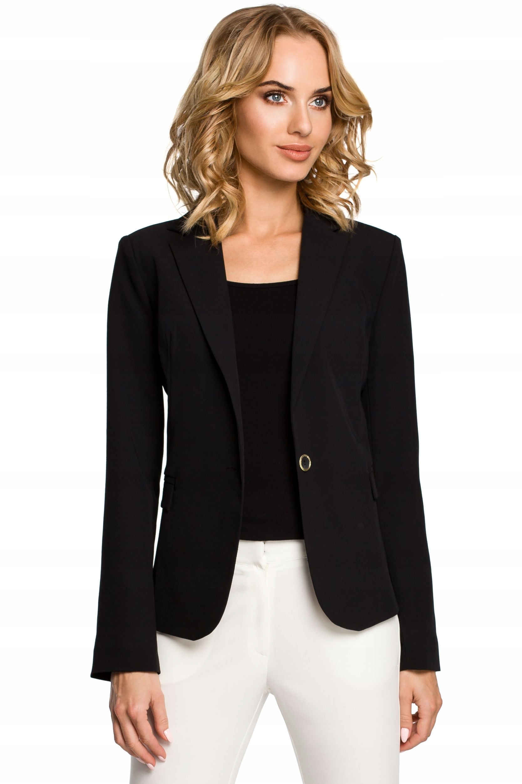 

M051 Elegancki taliowany żakiet - czarny 42 | XL