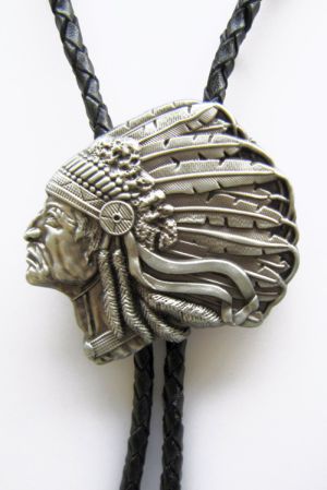 Indiánský náčelník bolo kravata country western staré stříbro záda přírodní kůže