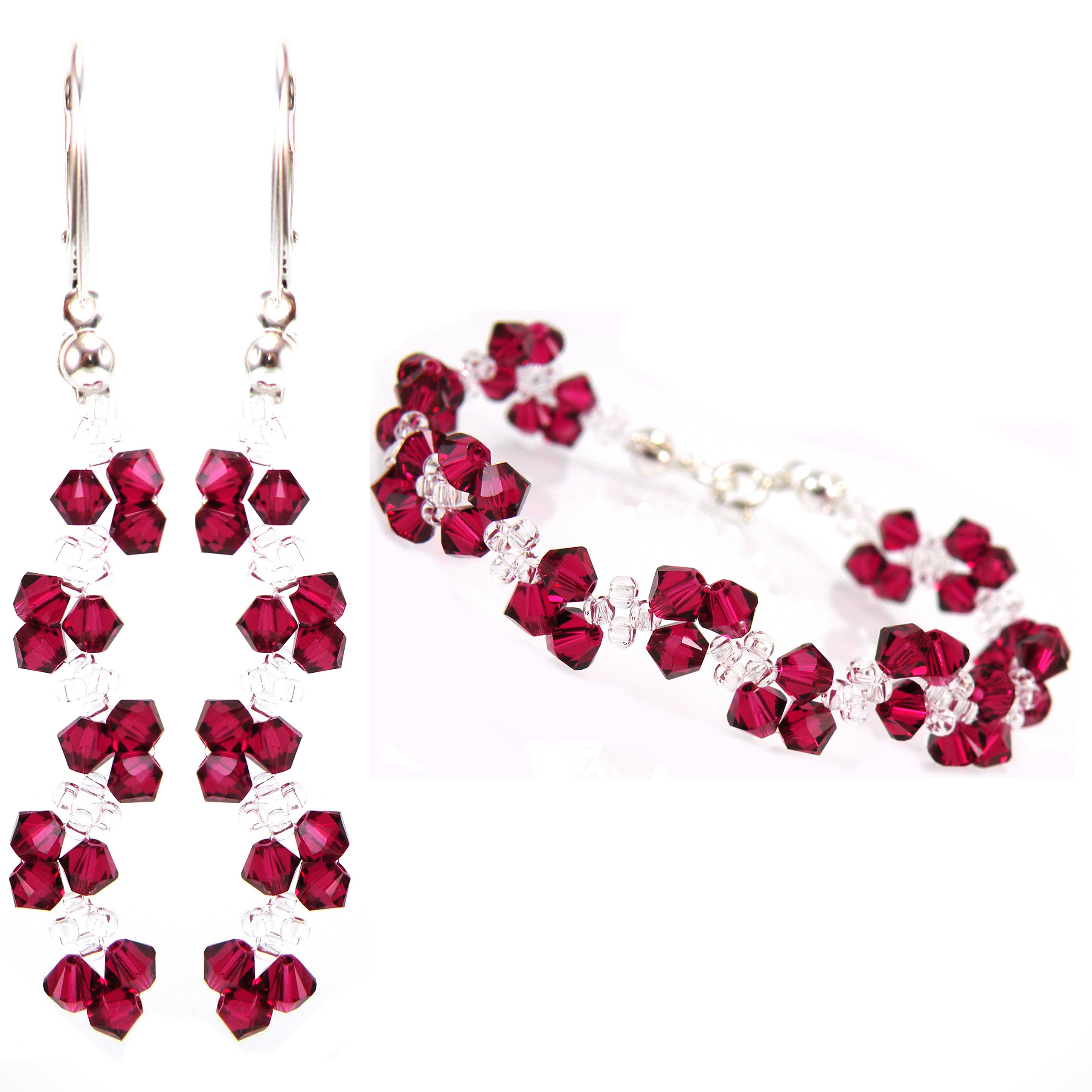 

Komplet z kryształów Swarovski czerwony Ruby rubin