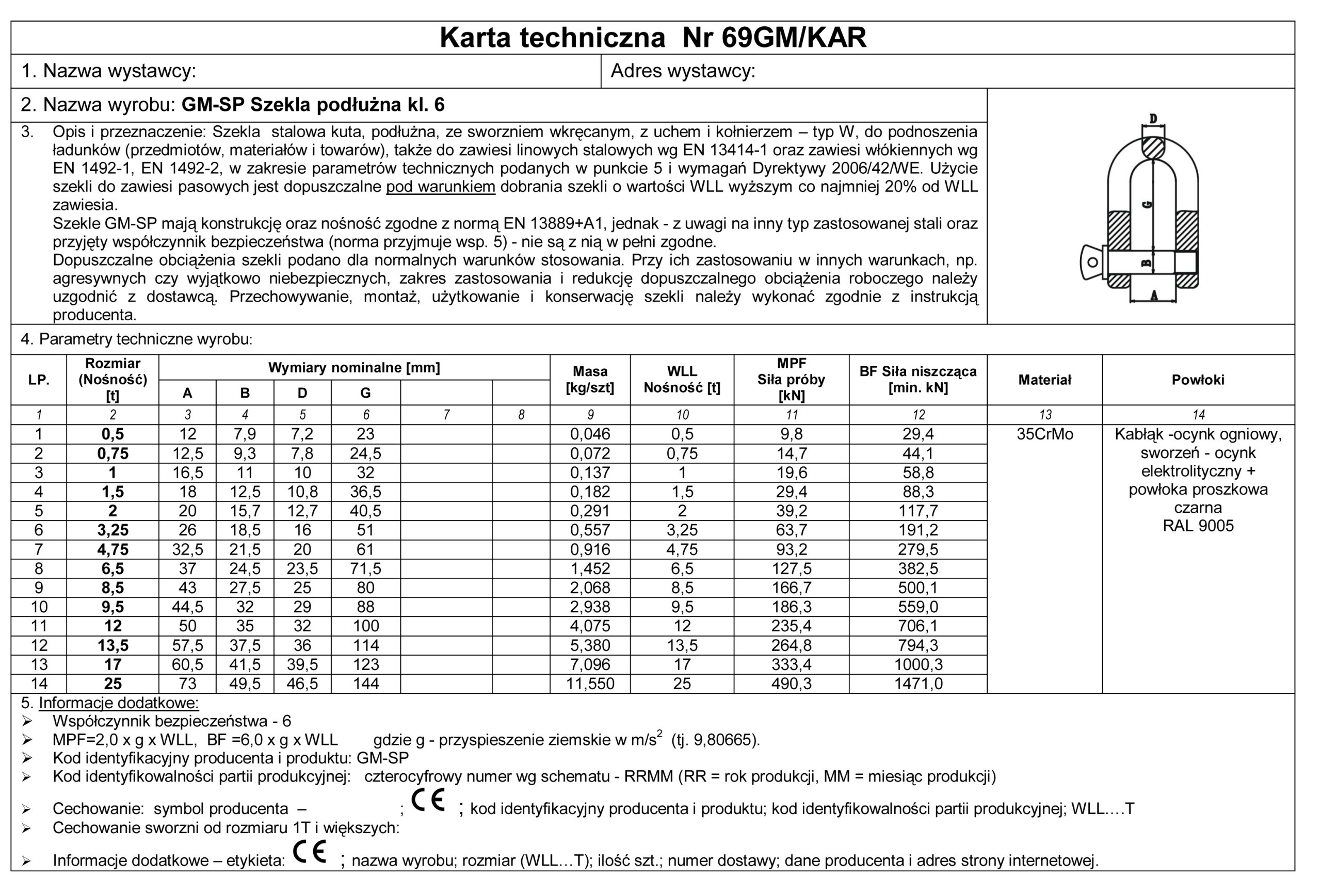 SZEKLA PODŁUŻNA KL. 6 KUTA ATEST - 13,5T - 1 SZT. EAN (GTIN) 5906466842220