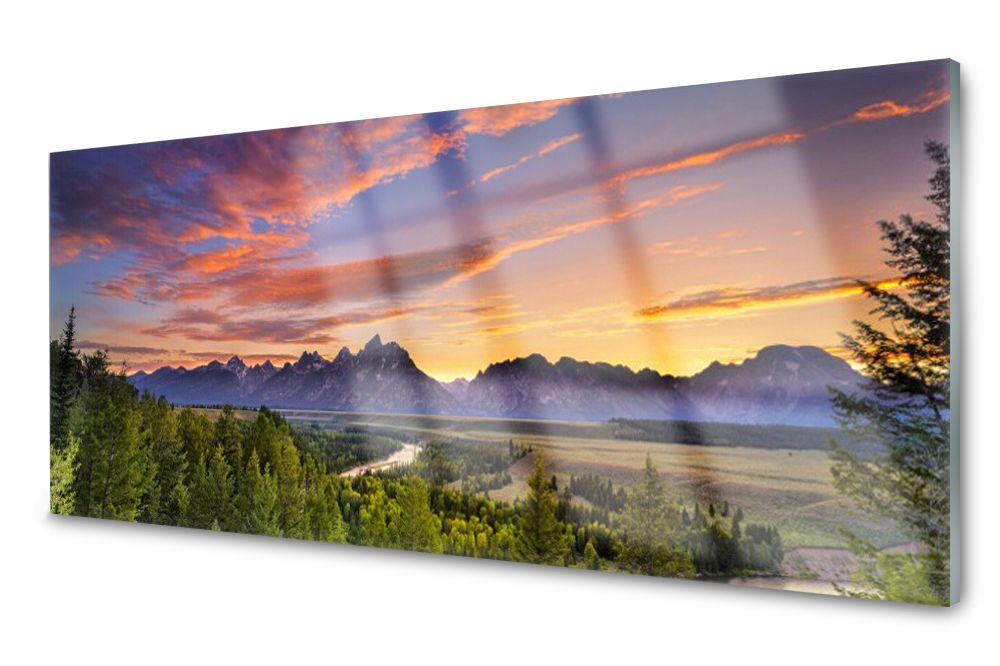 

Lacobel Panel Ścienny Foto Góra Las Słońce 120x60