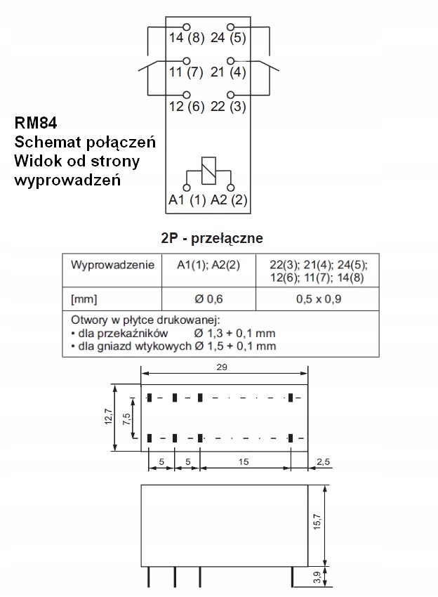 Реле питания RELPOL RM84 12V DC 8A 2P JQX-115f код производителя PK-2012 35 1012