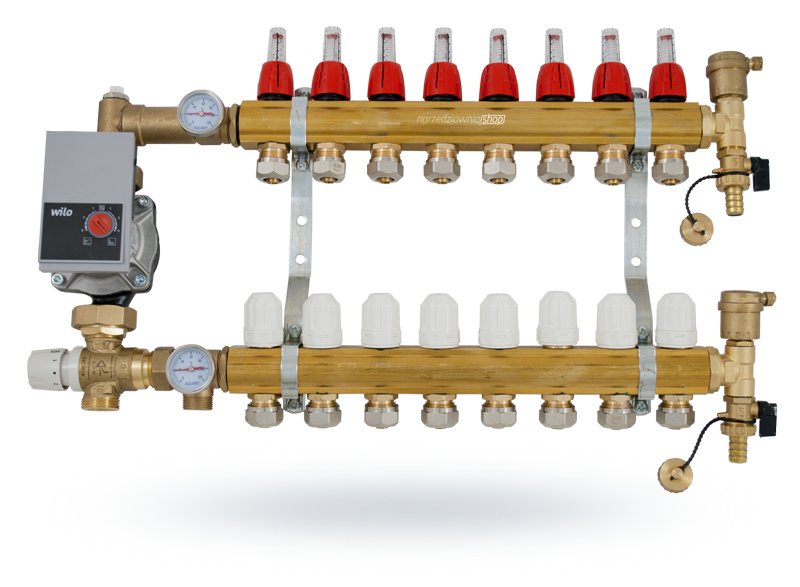 Rozdeľovač 8 obvodov s čerpacou skupinou Wilo pre podlahovú krytinu