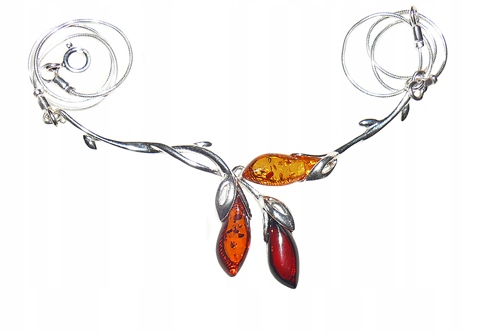 Stříbrný Barevný Kolia náhrdelník s přírodním Jantarem Baltský stříbro 925