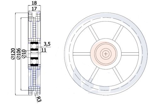 KOŁO ROLKA ROLKI fi 120mm LINĘ LINKĘ DO ATLASU 6mm EAN (GTIN) 5903636533698