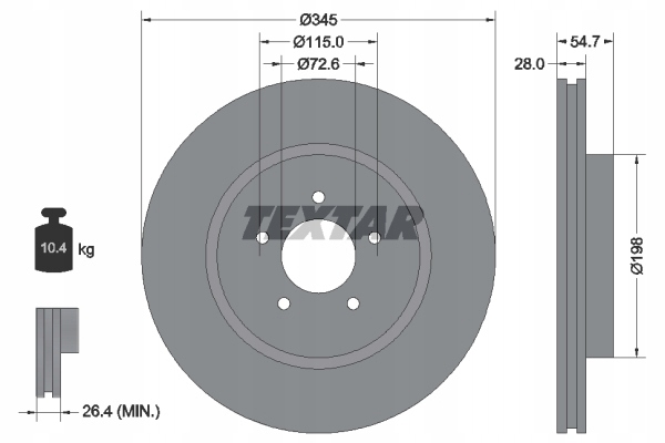 Тормозні диски TEXTAR Перед - CHRYSLER 300c 345mm Сторона кабіни перед foto 0