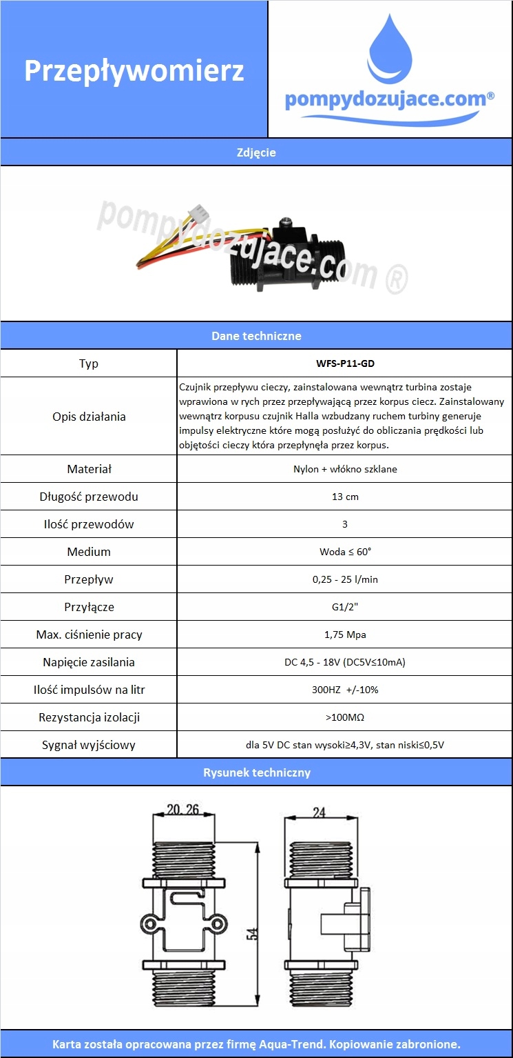 Przepływomierz 0,5-25L/min, 1/2", nylon Rodzaj magnetyczny