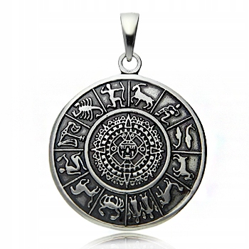 Stříbrný Přívěsek Amulet Talisman Aztécký Kalendář Stříbro 925