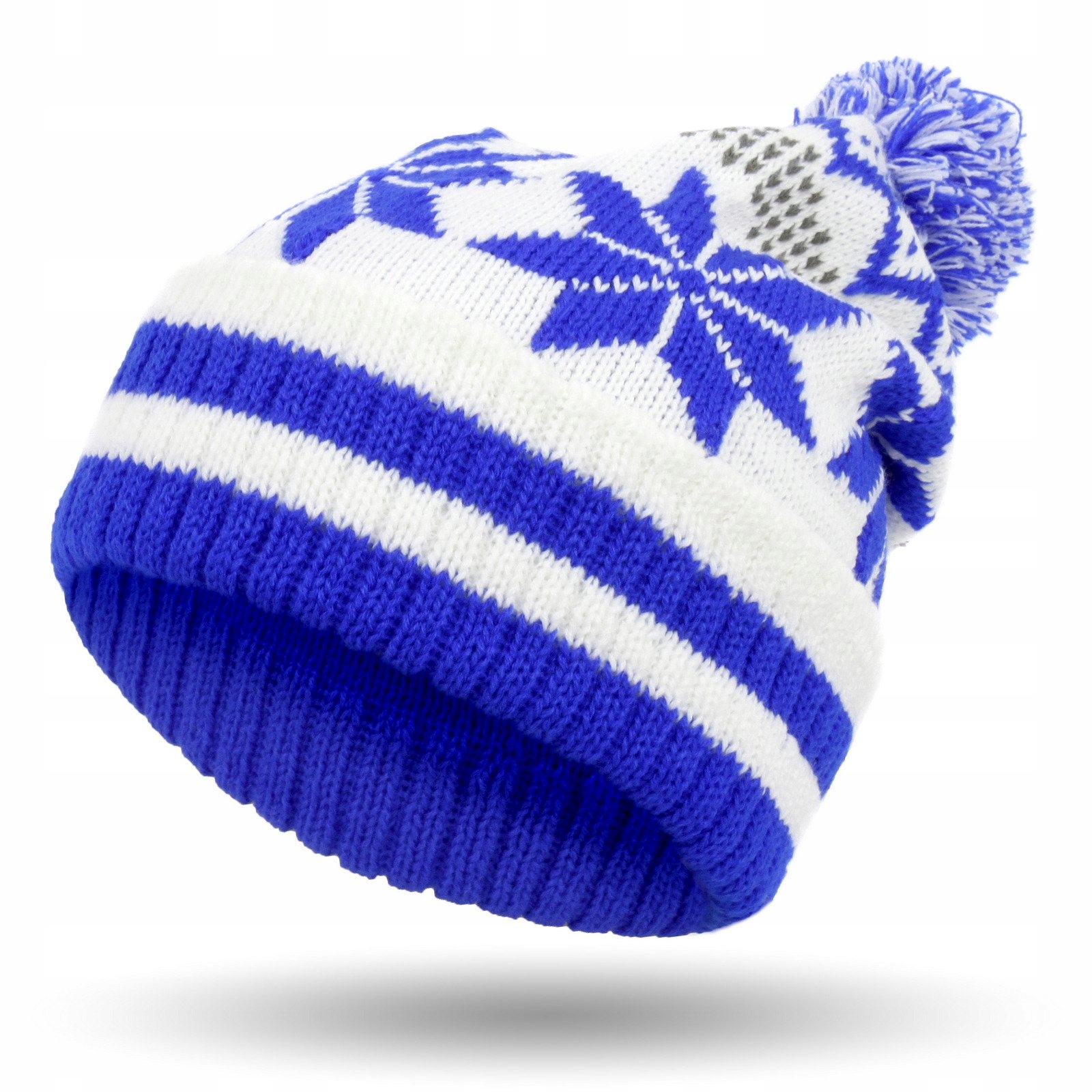 

W330B Czapka Zimowa Beanie Norweska Pompon Niebies