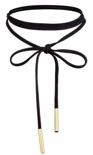 

Naszyjnik złoty czarny choker tasiemka rzemyk boho