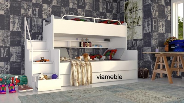 PIĘKNE ŁÓŻKO DZIECIĘCE JIM 3 PIĘTROWE Z MATERACAMI Kolekcja new