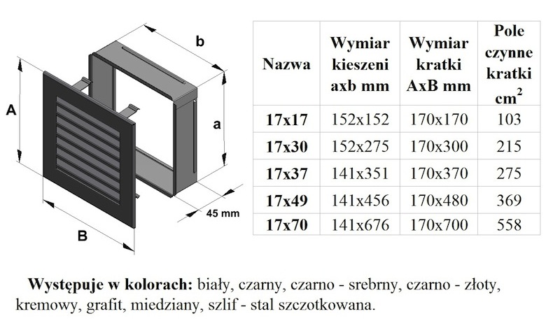 KRATKA wentylacyjna FRESH GRAFITOWA 17x30 żaluzja Materiał wykonania inny