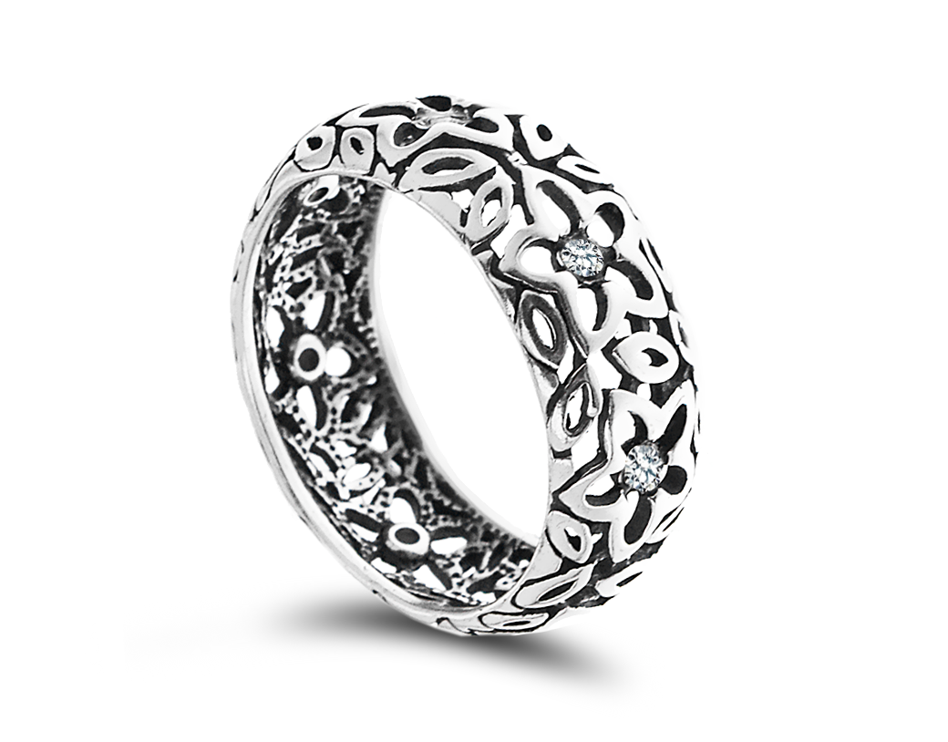 

Pierścionek Obrączka Ażurowa Srebrna Kwiat 925 r20