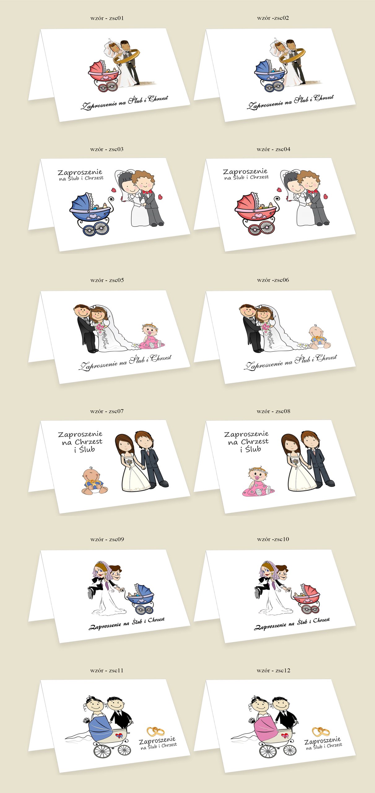 Zaproszenia na CHRZEST i ŚLUB 2 w 1 + KOPERTA Wykończenie papieru nie dotyczy