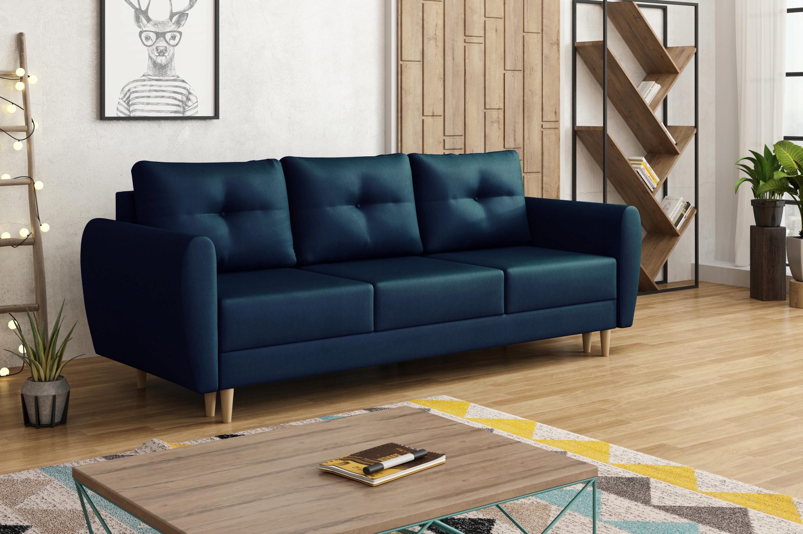 Skandinávská pohovka Manstad tmavě modrá sametová