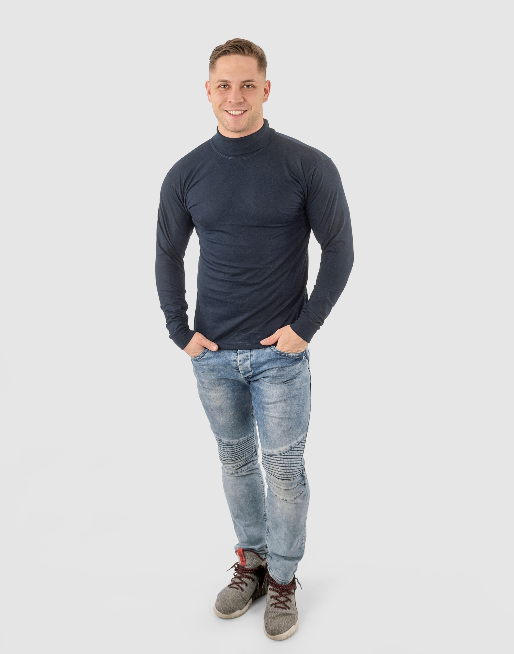 Elegancki Sweter Golf Męski Golfy WXM XL granatow Dekolt golf