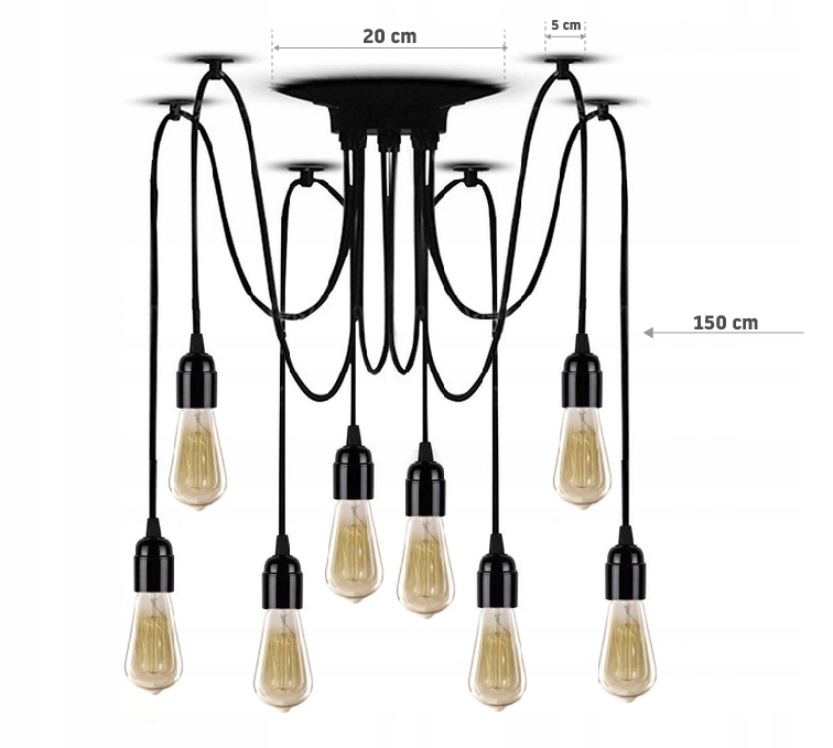 LAMPA SUFITOWA WISZĄCA ŻYRANDOL PAJĄK 8 E27 LED Styl loft