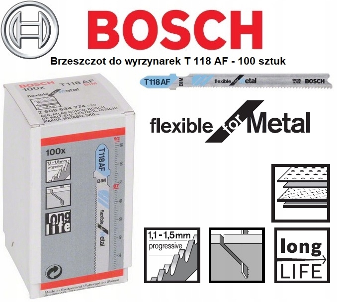 100 sztuk Brzeszczot do wyrzynarek T 118 AF BOSCH Marka Bosch