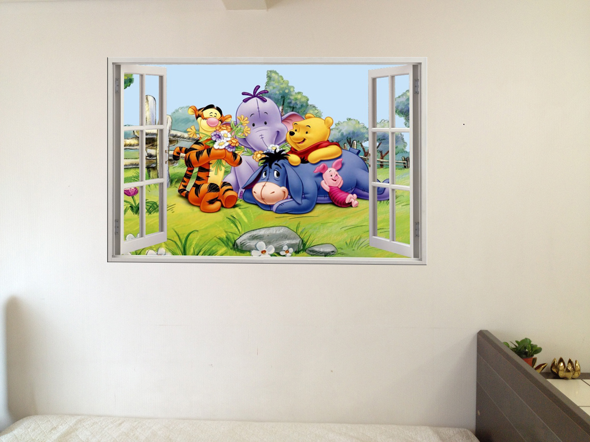 NAKLEJKI NA ŚCIANĘ Okno 3D KUBUŚ PUCHATEK Długość 120 cm