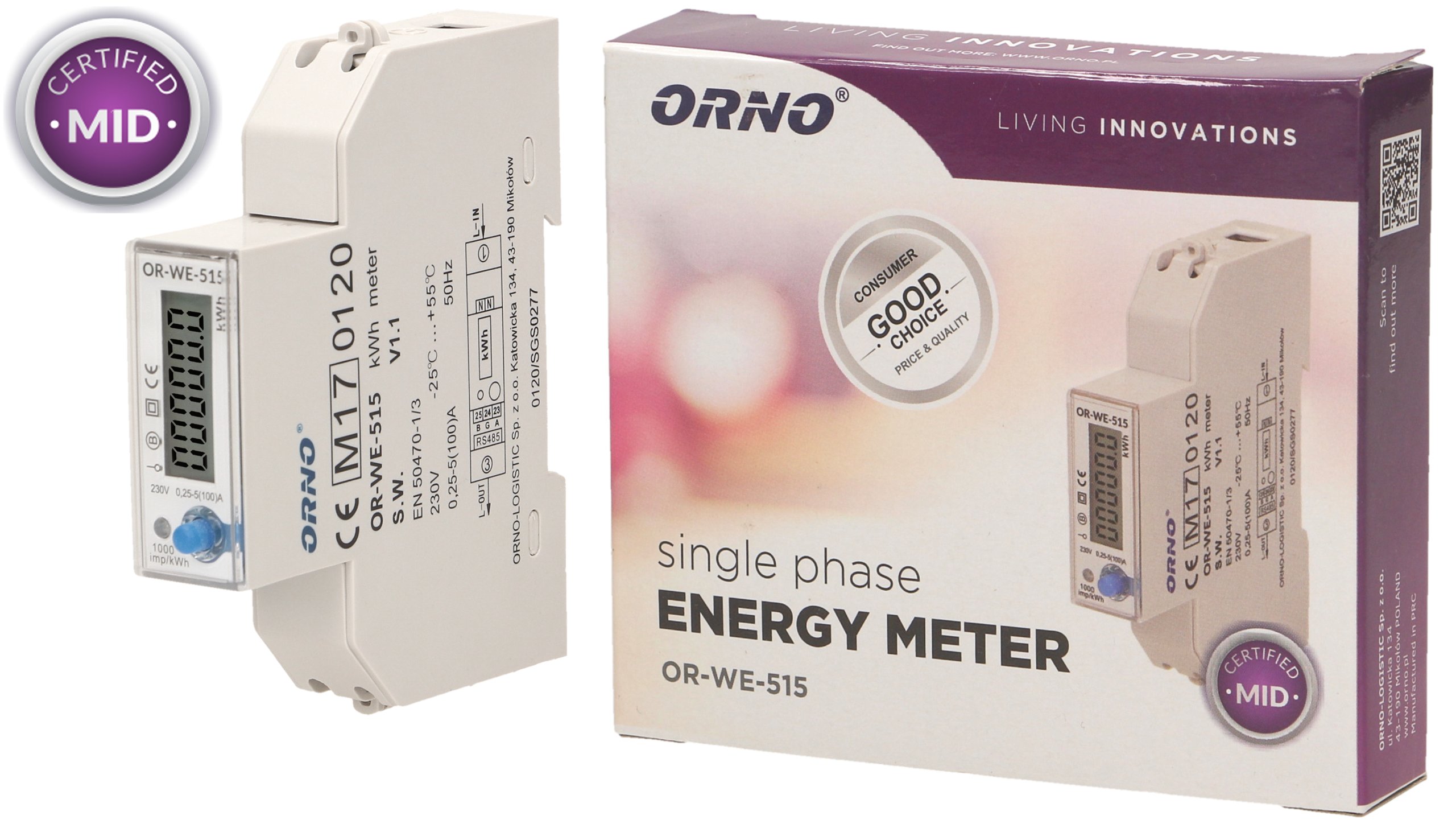 

1 Fazowy Licznik Energii 100A MID RS485 4-TARYFY
