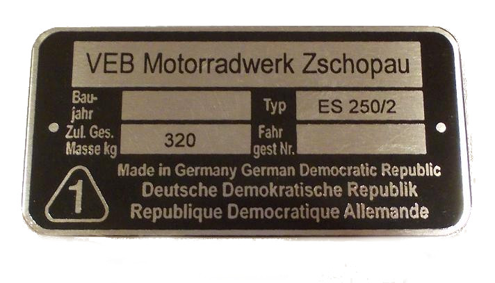 TABLICZKA ZNAMIONOWA MZ ES 250 MZ ES250/2 T025