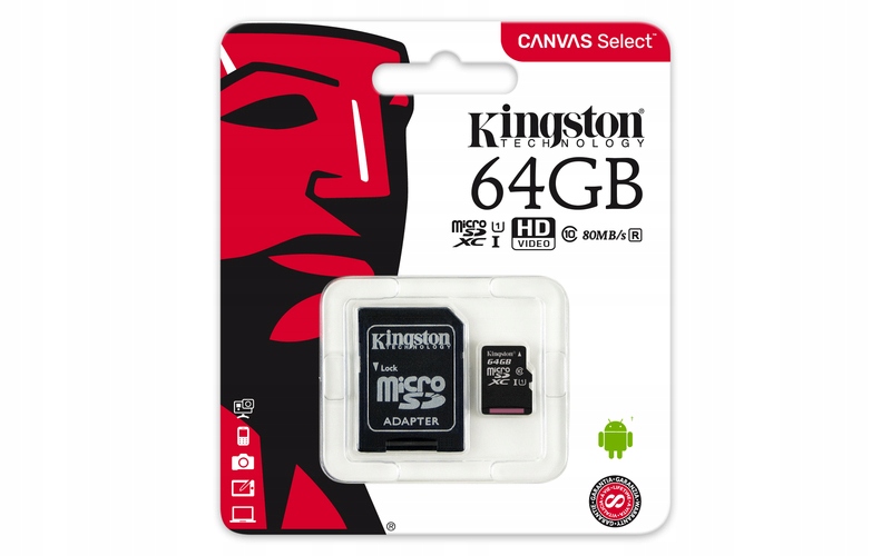 KINGSTON Micro SD карта пам'яті 64 ГБ клас 10 UHS тип SDXC карти