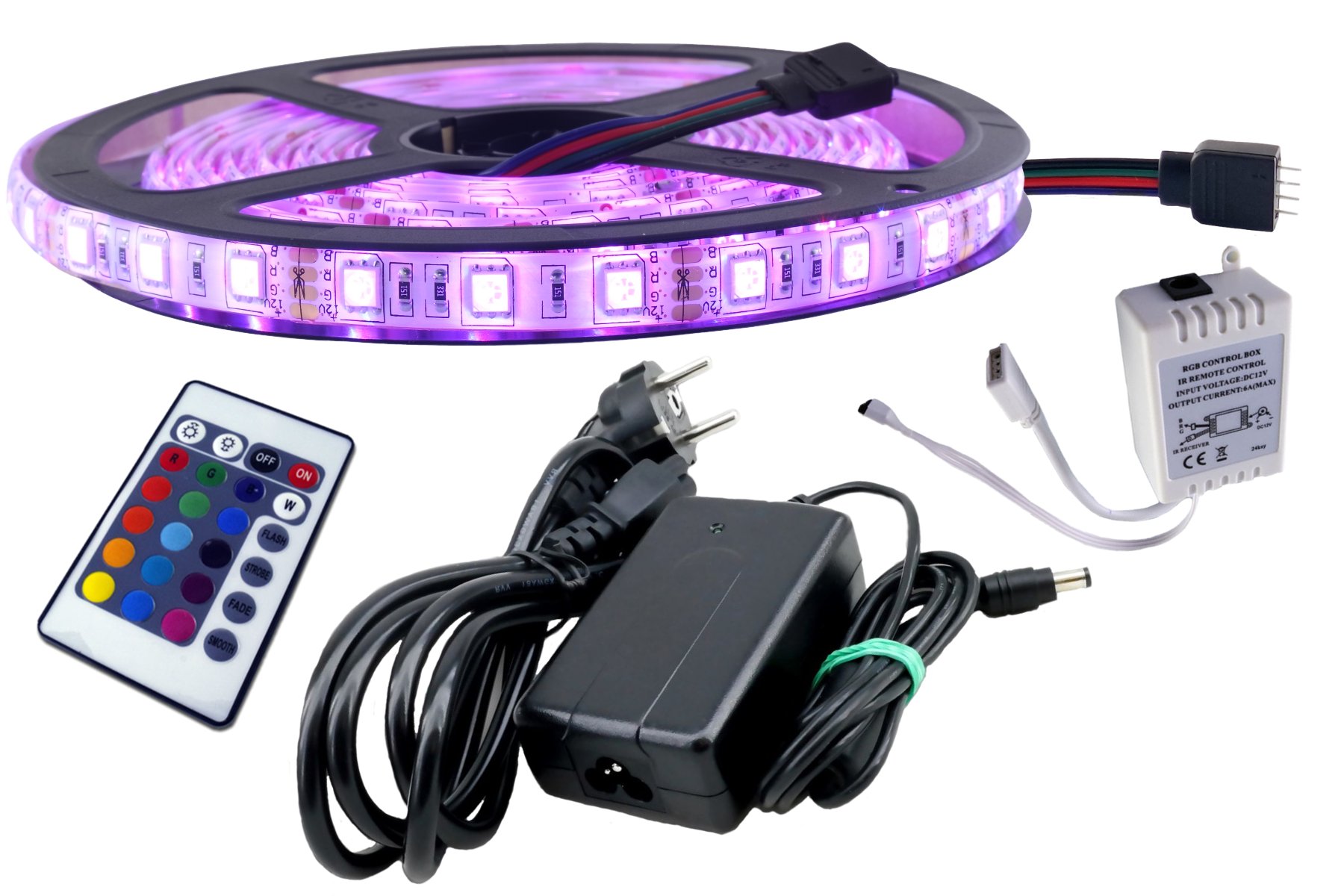 Set Led pásek 300SMD Rgb 5050 IP65 ovladač 5 m