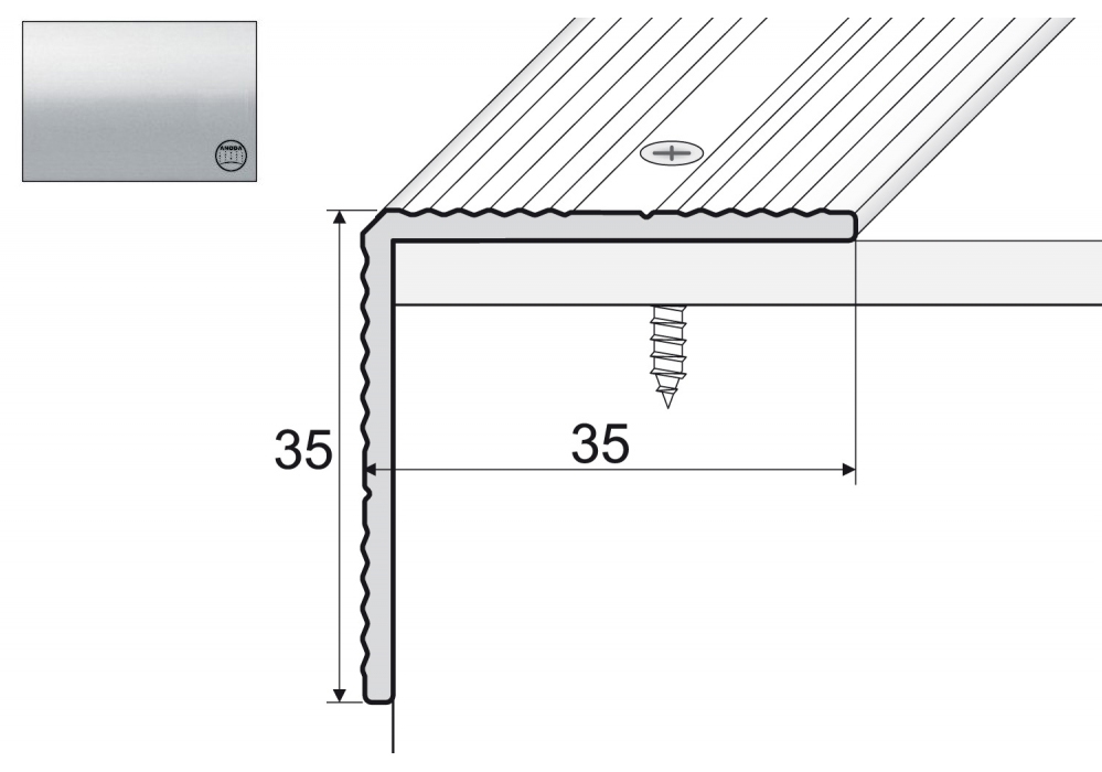 

Kątownik aluminiowy A34, 180cm Srebro 35x35mm