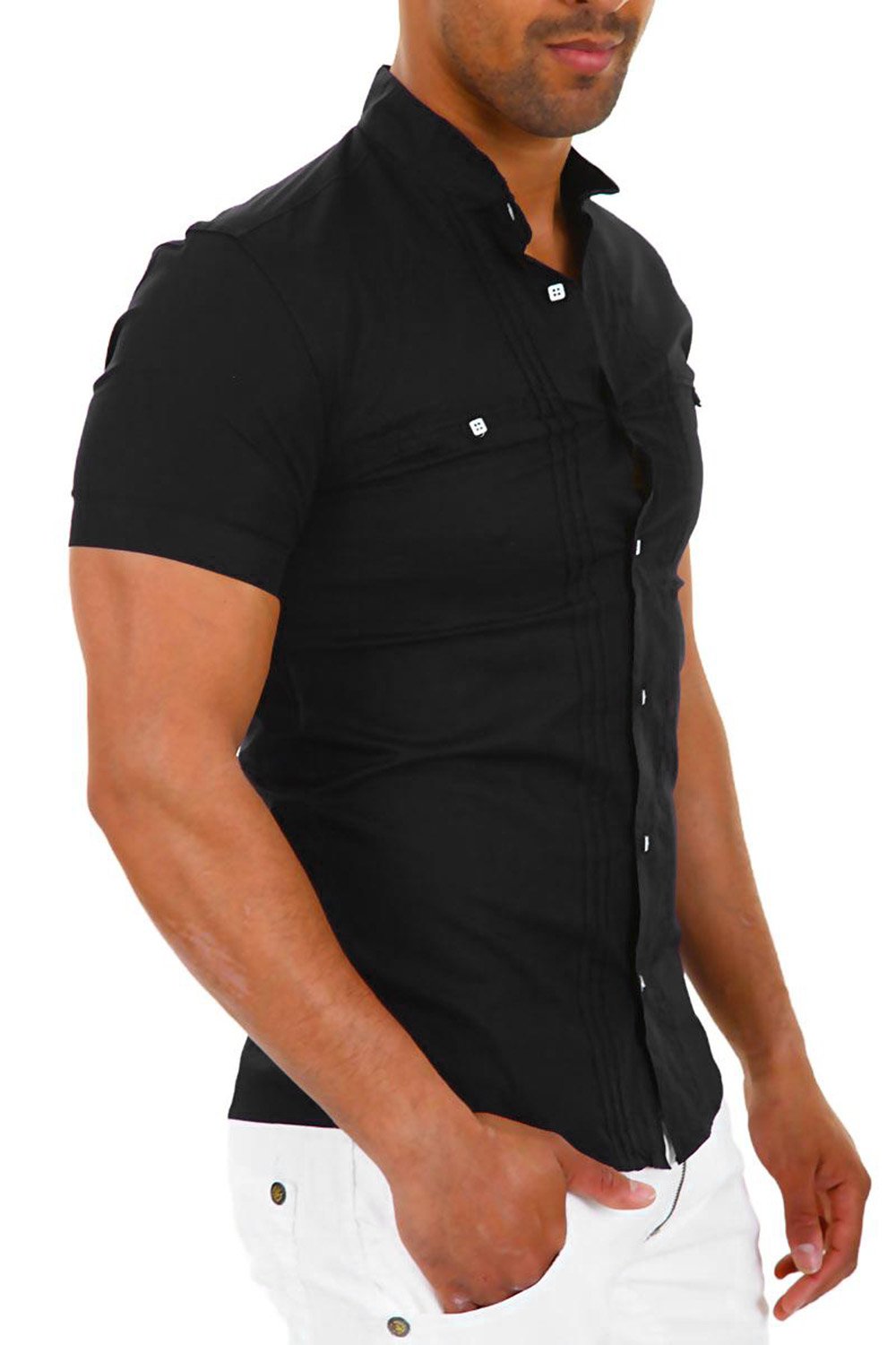 STYLOWA CZARNA KOSZULA MĘSKA ZE STÓJKĄ CLUB - XL Rozmiar kołnierzyka 43