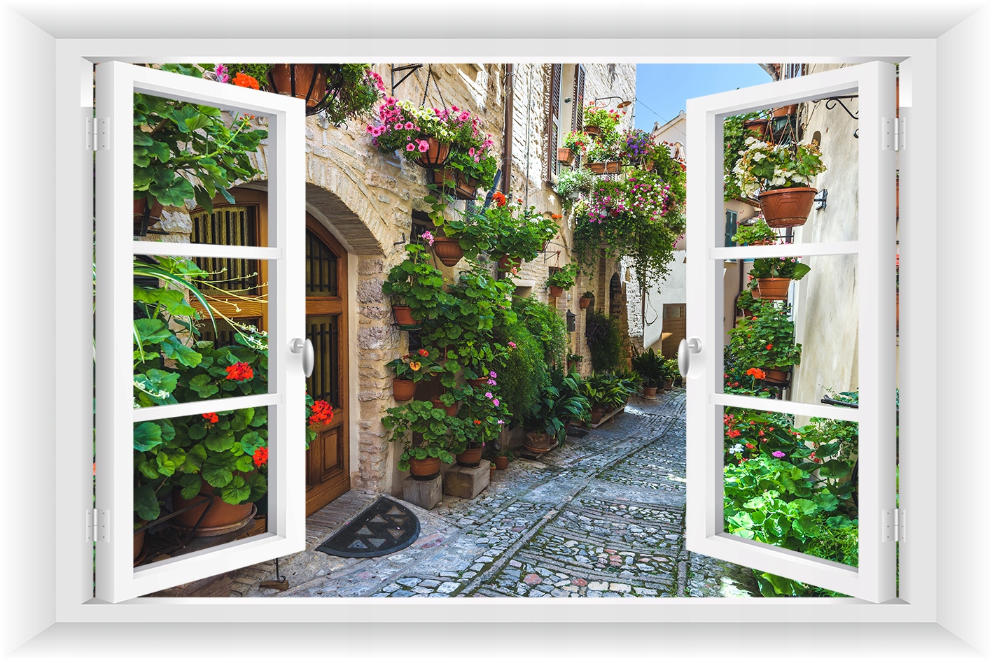 

Fototapeta Okno 3D Uliczka Kwiaty KRAJOBRAZ150x100