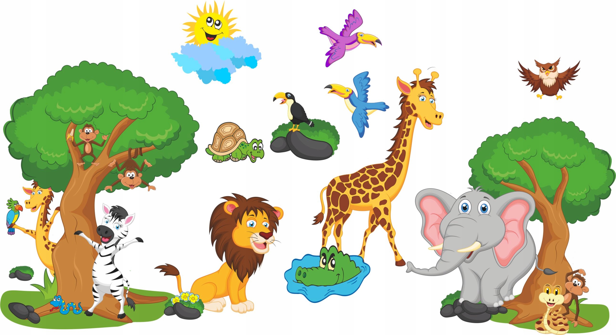 

naklejki dla dzieci na ścianę safari słoń zebra