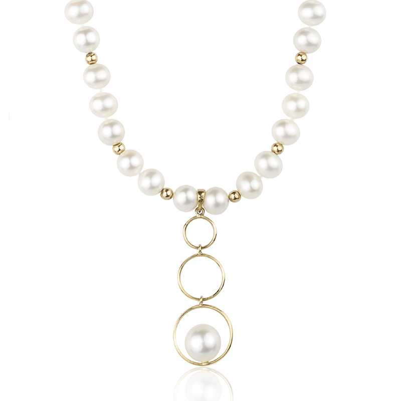 Jemný Zlatý Náhrdelník S Kulatými Perlami Kruhy