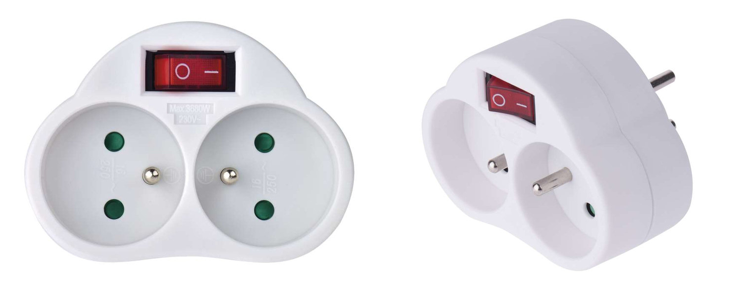 Rozgałęźnik sieciowy 2 x gniazdo wyłącznik 230V