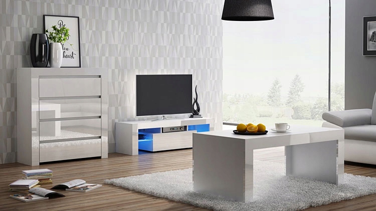 LAKIEROWANA DUŻA SZAFKA RTV Z OŚWIETLENIEM 160 CM Szerokość mebla 160 cm