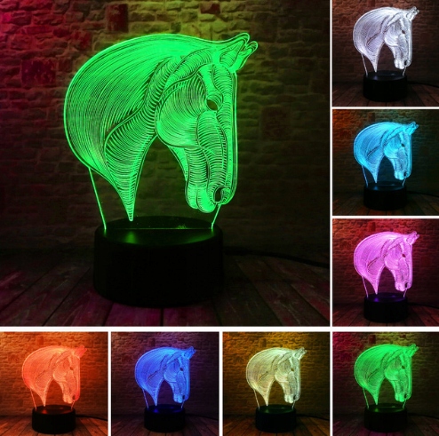 Lampka Nocna LED 3D 7 KOLORÓW KOŃ Zasilanie sieciowe