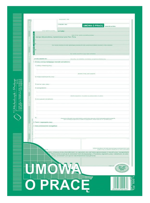 

Umowa O Pracę Druk Druki Kadrowe A4 500-1N