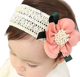 VG* Opaska Vintage Koronka Kwiat Roczek Kolor beżowy