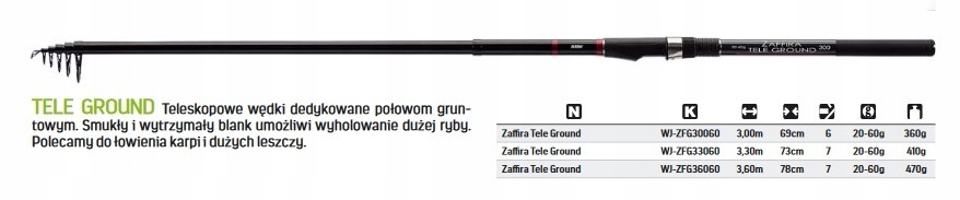 JAXON WEDKA ZAFFIRA TELE GROUND 3m 20-60 GR NEW Marka Jaxon