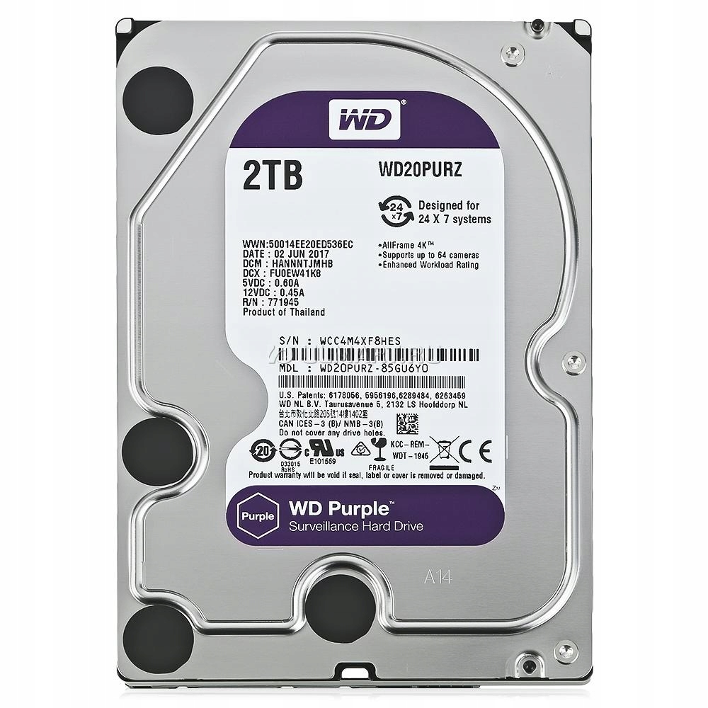 

Nowy Dysk Monitoring Hdd Wd 2TB Purple WD20PURZ