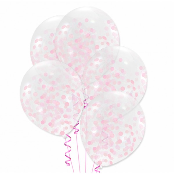 

Balon przezroczysty konfetti różowe 5 sztzuk