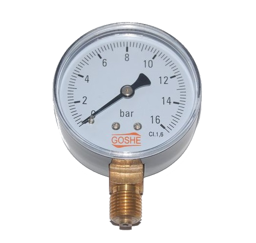 Manometr radialny GOSHE 16 bar, ciśnieniomierz 63 mm, gwint dolny 1/4 cala