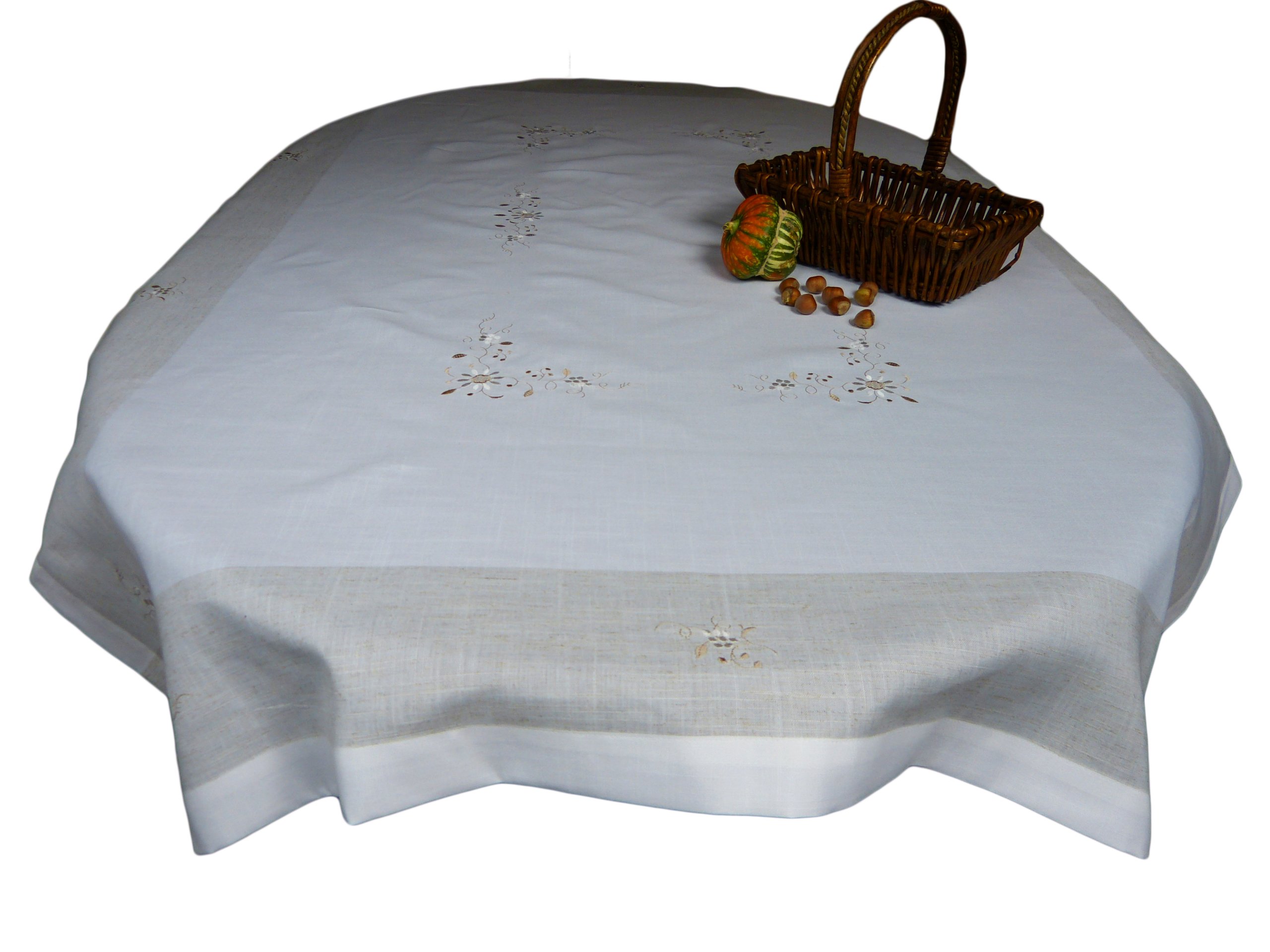 Obrus s výšivkou 150x300 krémový Len v štýle Boho